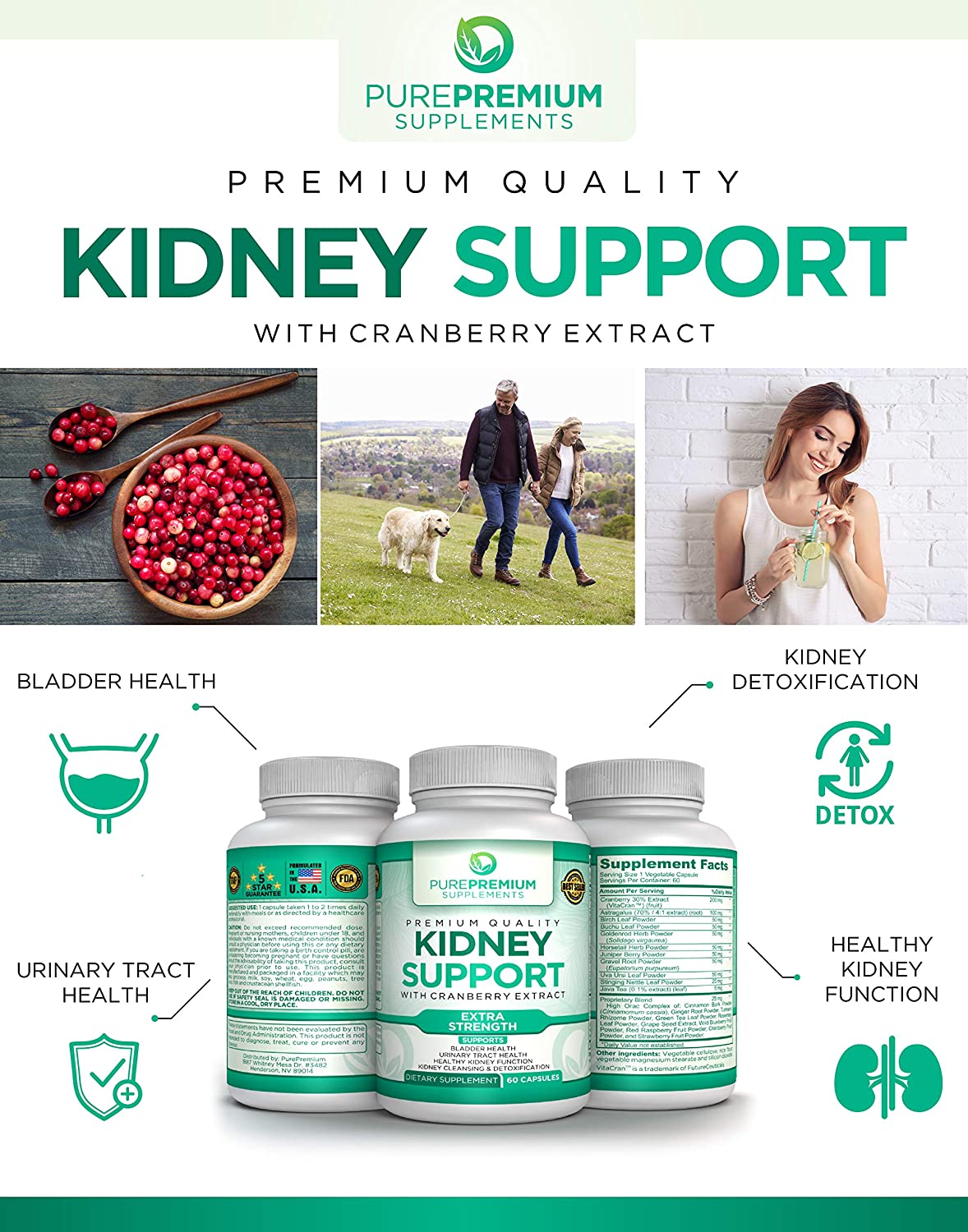 อาหารเสริม ไต ยี่ห้อที่ไหนดีเป็นอันดับที่ 2 ของอเมริกา	อาหารเสริมบำรุงไต	Premium Kidney Support Supplement - 60 Caps by PurePremium 